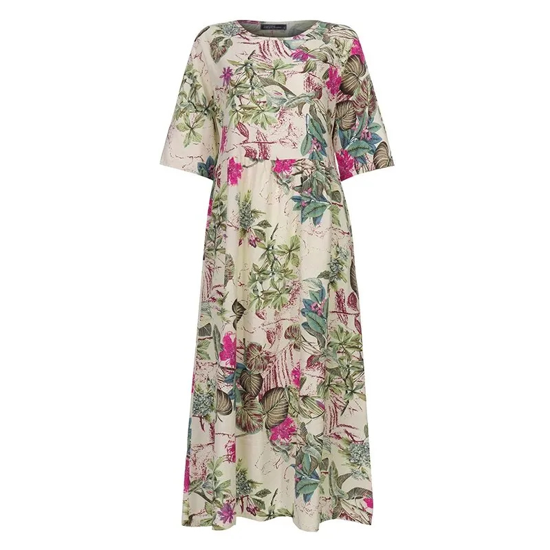 Casual Boho Print Maxi Beach Robe Dress for Women