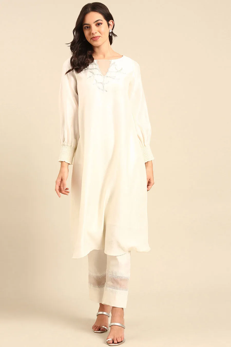 Ivory Embellished Tunic & Pant Co-Ord Set
