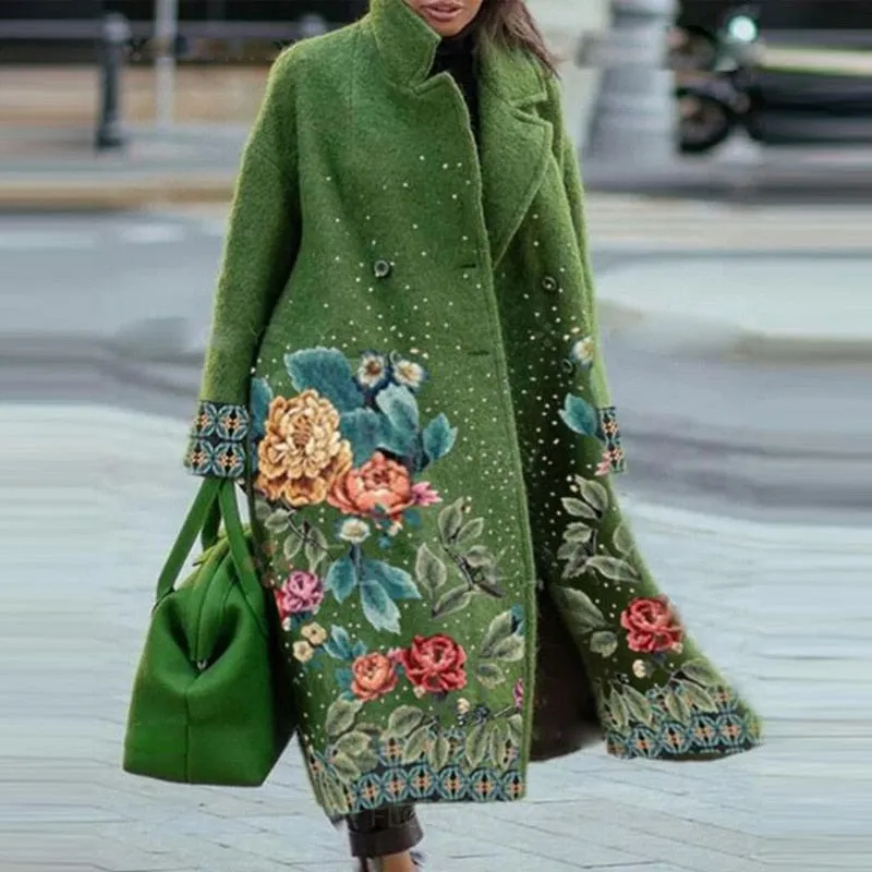 Joskaa Back to College Autumn Winter Long Sleeve Pocket Green Outwear Casual Loose Blend Wool Long Overcoat Women Vintage Button Cardigan Tops Jackets