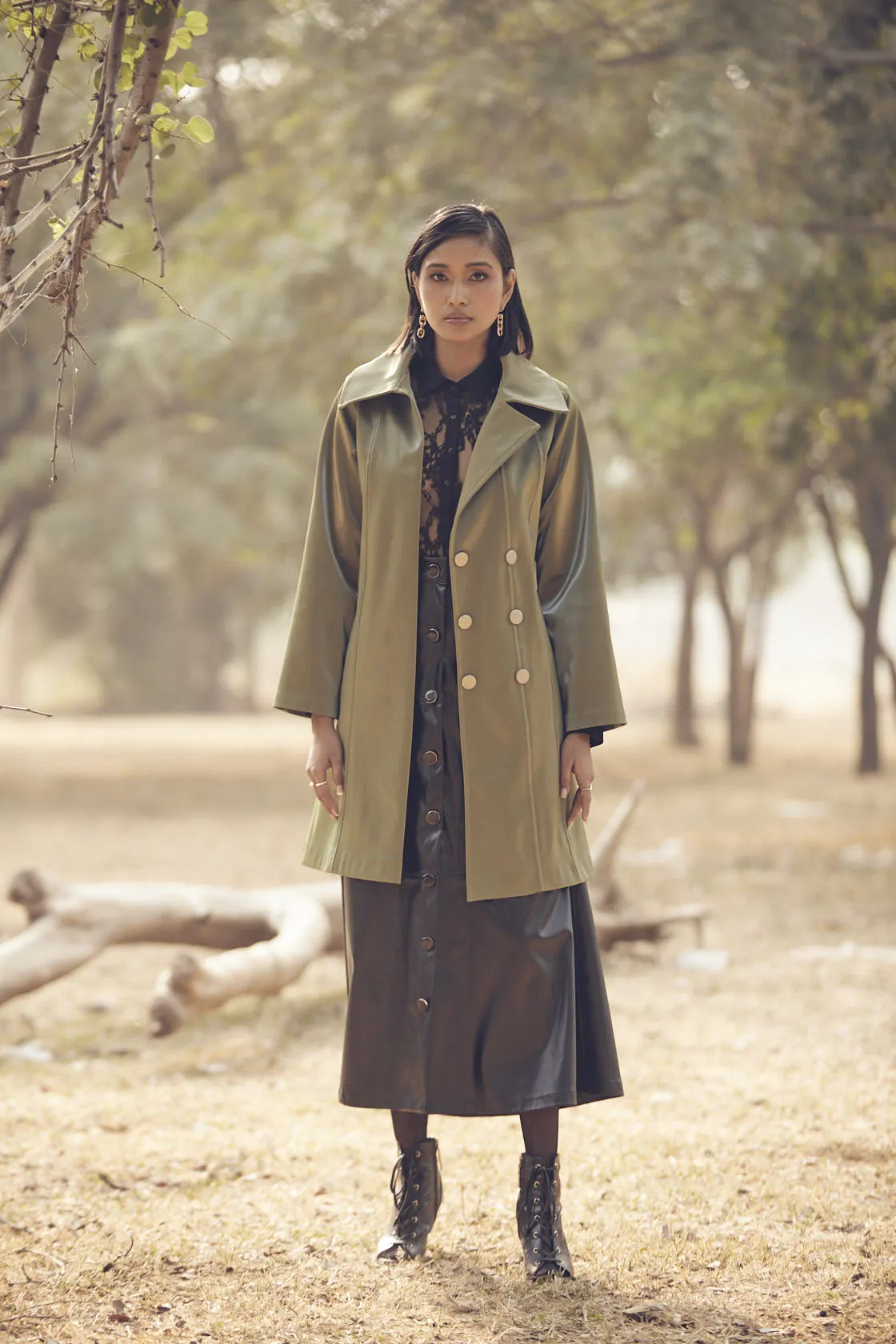 Leather Overcoat & Skirt