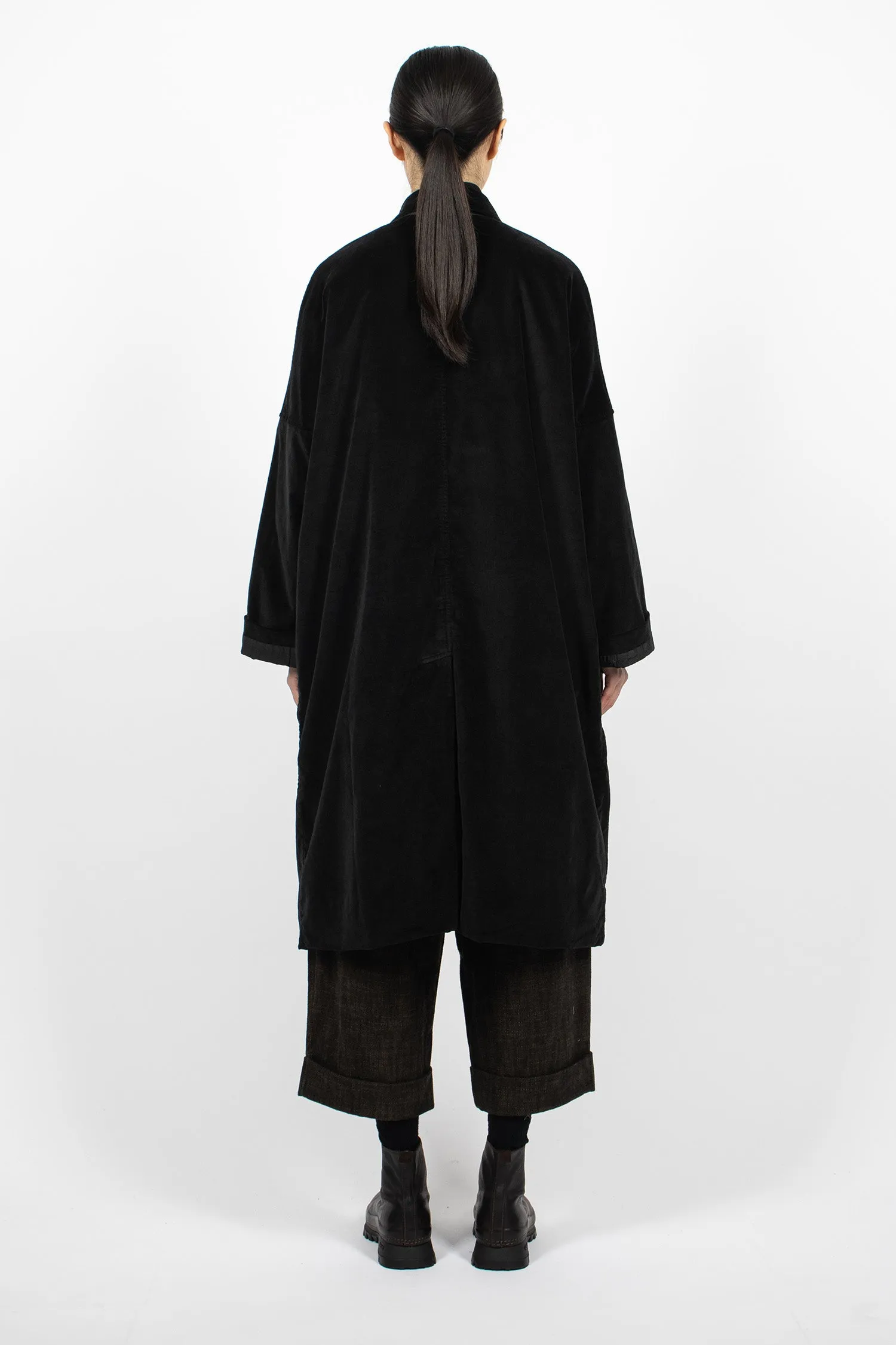 U4530 Velvet Loose Coat Black