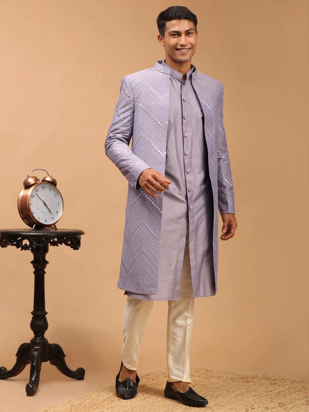 Vastramay Men's Purple Kurta Pant Combo